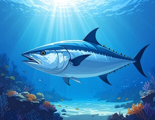Obraz premium Tuna in coral reef underwater scene