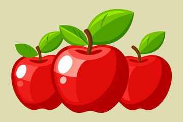 Three vibrant red apples with green leaves, perfect for healthy eating and autumn themes.