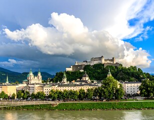 Obraz premium Salzburg cityscape with castle