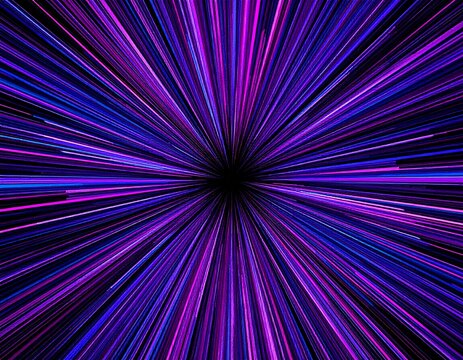 Dynamic purple and blue light trails converging, abstract warp speed effect. - Powered by Adobe