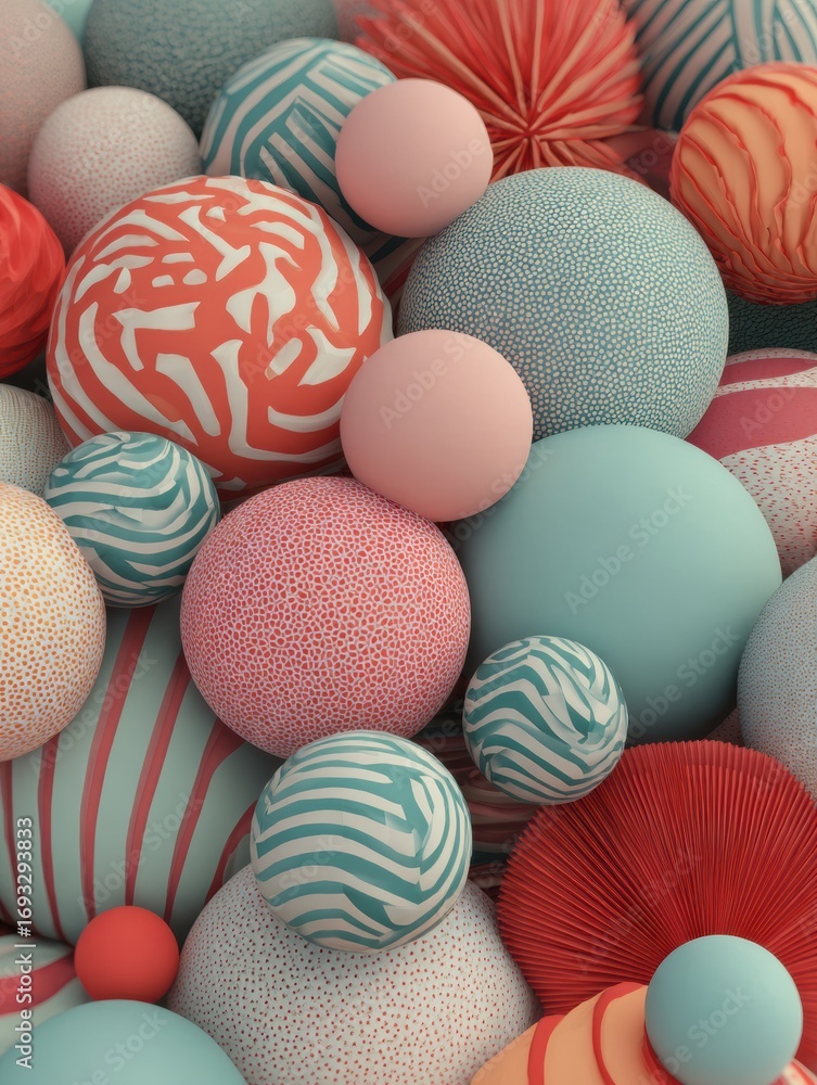 Poster botulinum therapy concept design featuring colorful abstract spheres in various sizes and patterns i