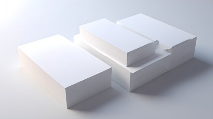Obraz premium Three stacks of blank, white paper products are displayed in a minimalist, clean, and modern composition.