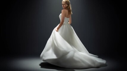 Woman in elegant white dress fashion studio portrait