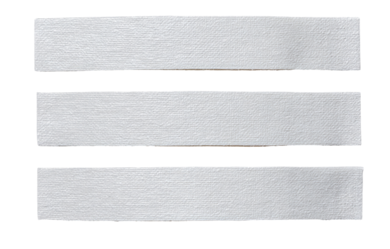 Three horizontal, rectangular, textured white bands