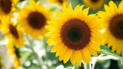 Obraz premium Field of bright yellow sunflowers in full bloom on a sunny day