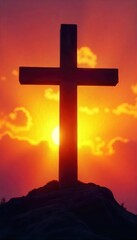 Silhouette of a cross at sunrise, symbolizing hope, redemption, and the promise of eternal life found in Christian faith , soul, gospel