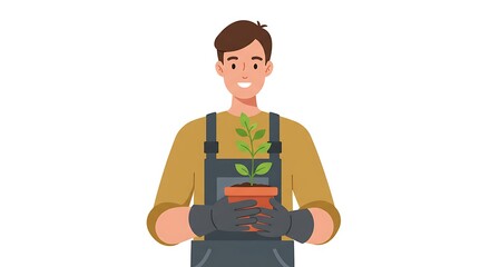Gardener Holding Potted Plant Smiling Proudly