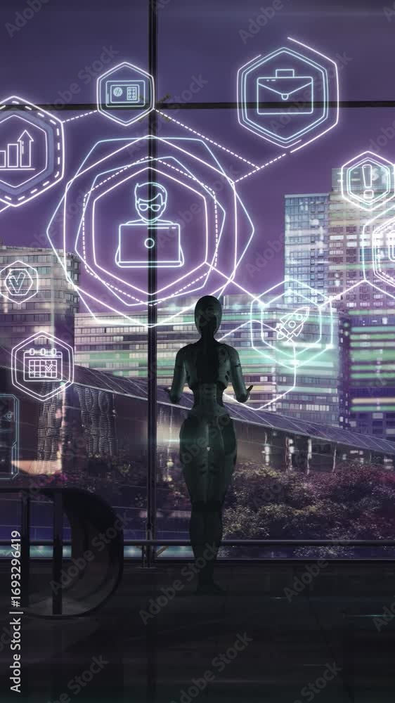 Poster artificial intelligence analyzes activity in social networks.