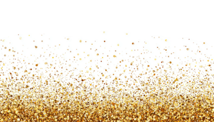 Golden confetti explosion on white background with gradient effect