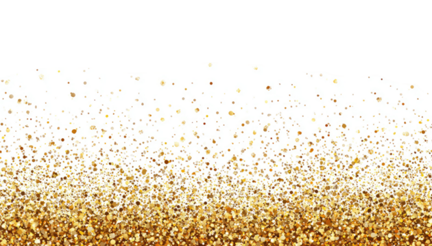 Golden confetti explosion on white background with gradient effect