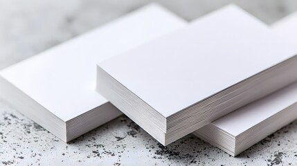 Stacks of blank white business cards, showcasing a professional and clean design.
