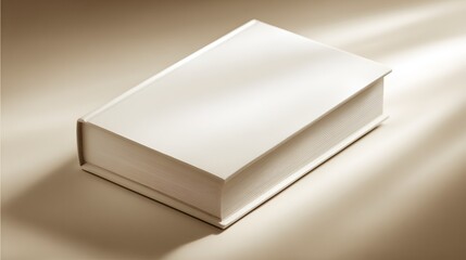 A pristine white book lies on a neutral backdrop, highlighting its clean lines and simple elegance.