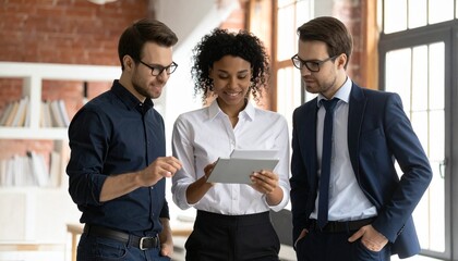 Diverse Business Team Collaborating with Digital Tablet