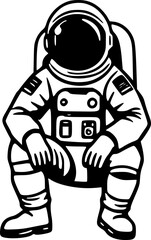 Fototapeta premium Astronaut Sitting Down in Space Monochrome Black and White Illustration