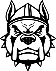 Obraz premium Bull dog head with helmet764 monochrome black and white illustration artwork design strength protection courage vector graphic animal pet portrait military sport art logo emblem tattoo sticker decal p