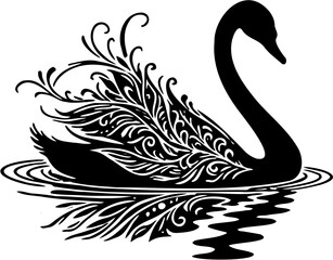 Elegant Black Swan Illustration – Minimalist Animal Artwork