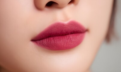 Obraz premium full lips with powdery matte lipstick, diffused gradient edges