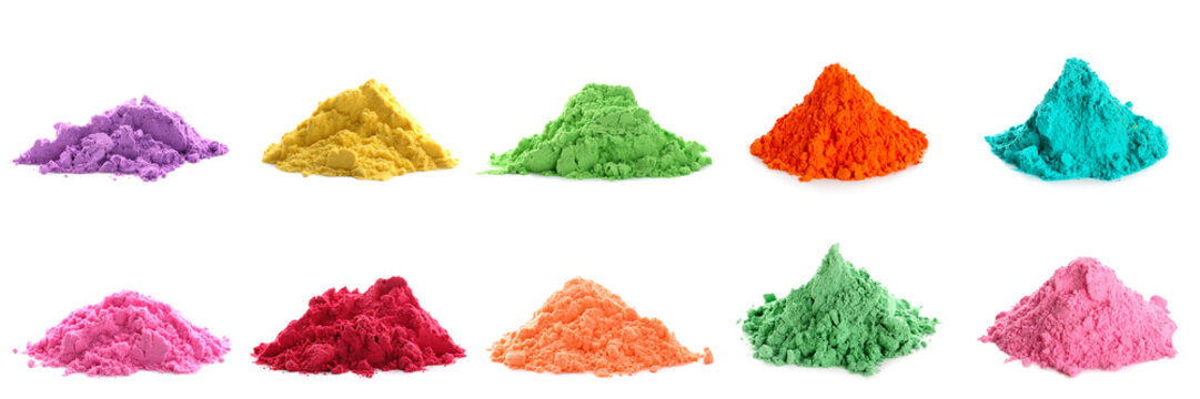 Set of colorful pigments on white background