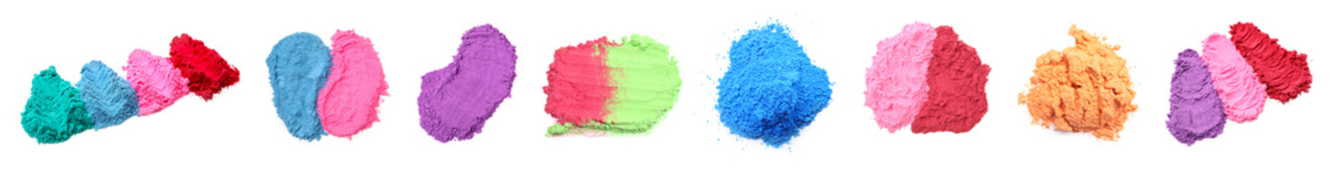 Set of colorful pigments on white background, top view