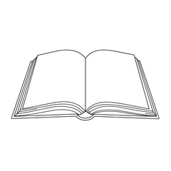 Empty Book Icon. Open blank book in outline style, transparent background. Knowledge, untold stories, creativity space, journaling, education concept, beginning of writing or imagination