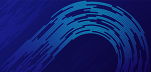 Blue abstract background with blue glowing geometric lines. Modern shiny blue diagonal rounded lines pattern. Futuristic technology concept. Suit for business, banner, corporate, website