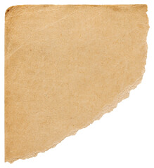 Ripped corner from old vintage book page, faded paper scrap with copy space isolated for design
