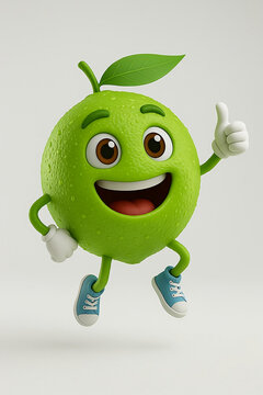 Smiling lime cartoon character in 3D