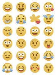 A comprehensive collection of expressive emoji faces showcasing a wide range of emotions, including happiness, sadness, surprise, and love, on white background