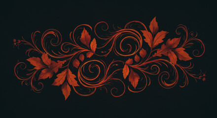 Ornate Floral Design with Orange Leaves