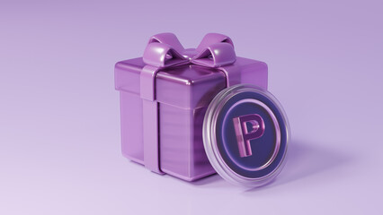 리본장식이 있는 반투명 플라스틱 선물 박스와 실버 포인트 동전