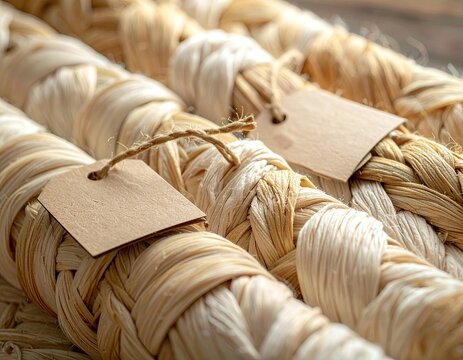 Beige and White Natural Fiber Bundles with Tags