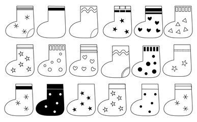 モノクロの靴下の並んだかわいい背景イラスト