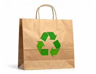 Brown Paper Shopping Bag with Green Recycling Symbol