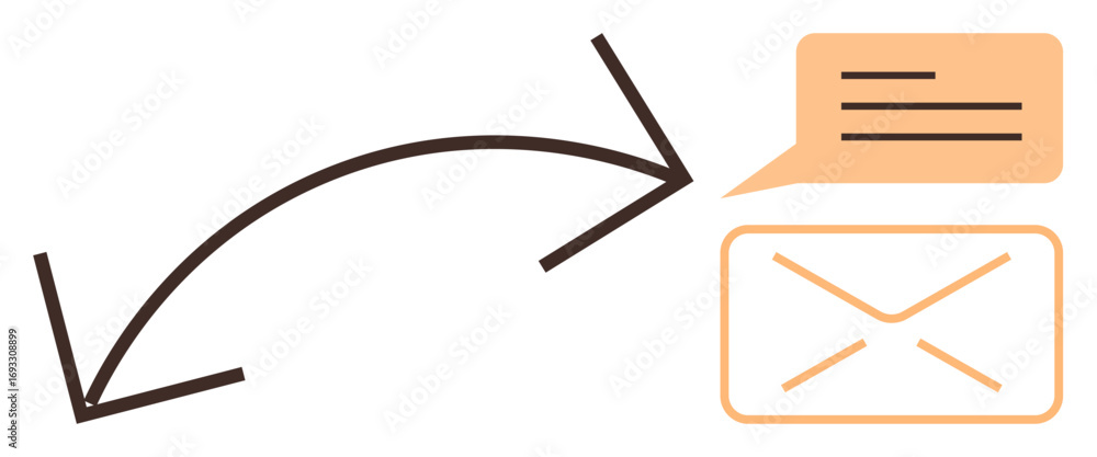 Poster arrows connecting chat bubble and envelope, symbolizing communication flow, messaging process, or fe
