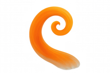Orange paint stroke swirling and creating a spiral shape on a transparent background, ideal for creative projects