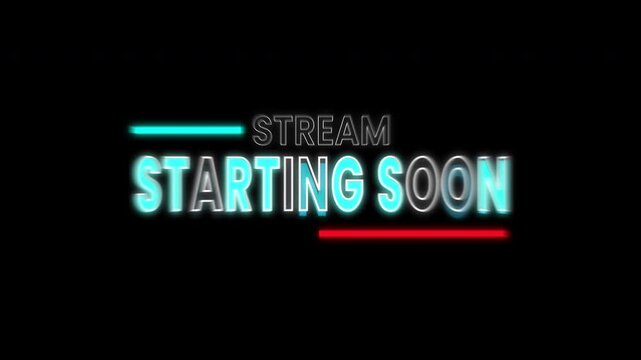digital "Stream starting soon" looping animation on black background