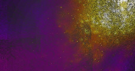 Displaying abstract granular pattern spanning full frame with vibrant purple to yellow gradient