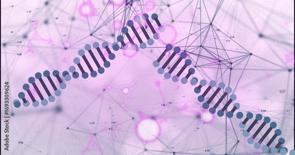 Aufkleber rotating dna double helix floating in network visualization with network nodes and numeric labels