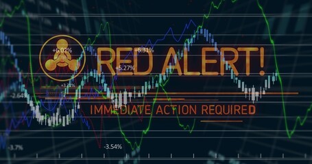 Displaying warning overlay graphic on trading platform interface, with trends and candlestick bars