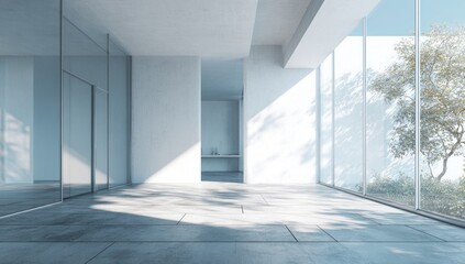 Modern, bright interior with large windows