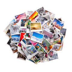 A large cluster of assorted printed photographs