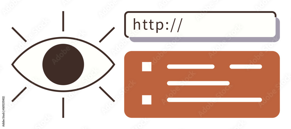 Poster eye near a web url bar and text document lines, representing online visibility, browsing, data track