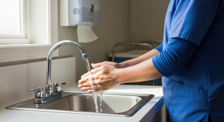 Handwashing hygiene healthcare worker washing hands with soap and water to prevent infection spread