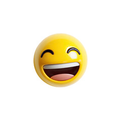 Fototapeta premium Smiling, laughing emoji. Round yellow face with happy expression