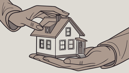 House model in hands real estate concept home ownership new home property family home house illustration home design architectural drawing home sweet home house for sale dream house h.