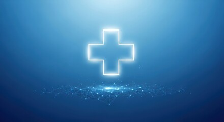 Fototapeta premium Blue glowing medical cross sign