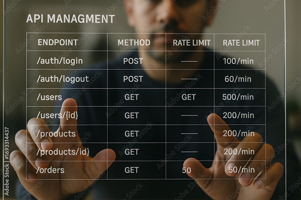 Aufkleber man touching api management data.