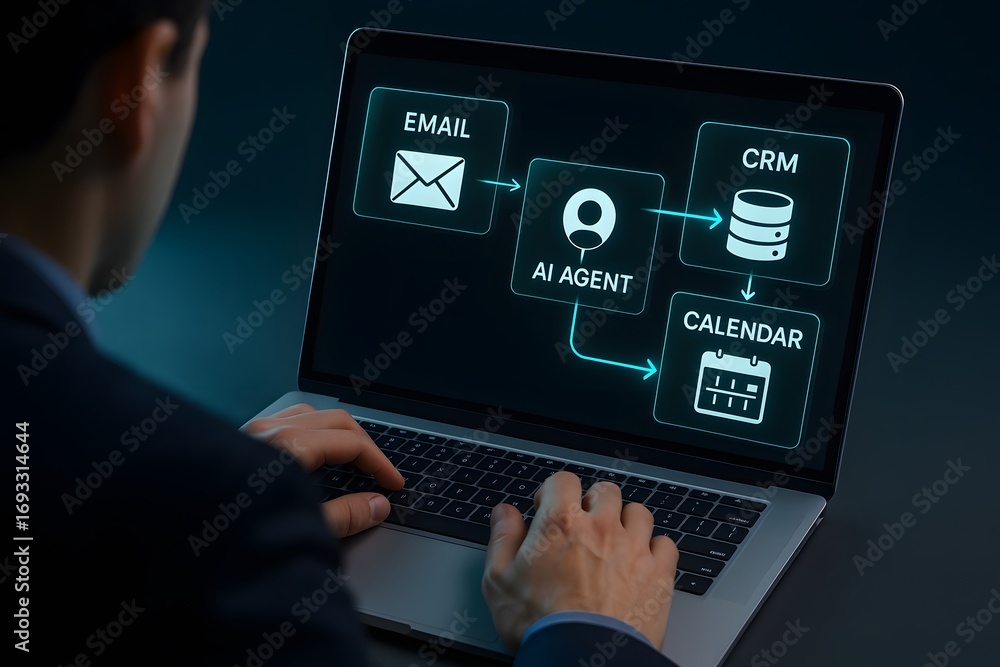 Poster a person using ai and data visualization in a professional setting.