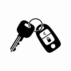 Car Key Icon – Vehicle Keychain and Remote Control Silhouette Vector