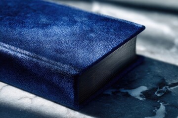 Sparkling Blue Book Cover On Marble Surface